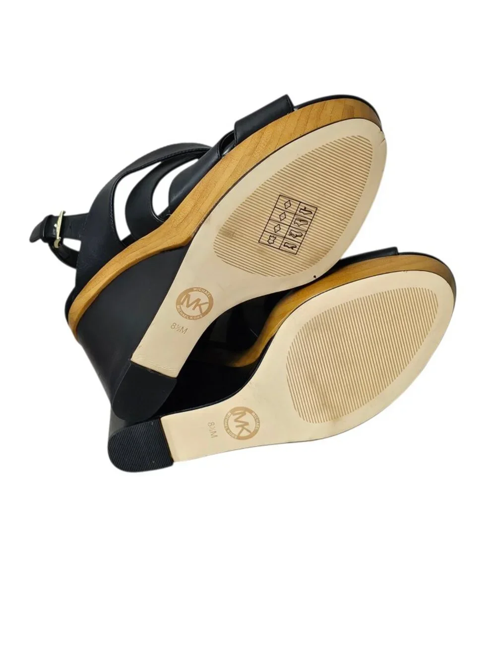 Michael Kors Dana Leather Crisscross Platform Wedge Sandals New COA Black 8.5M